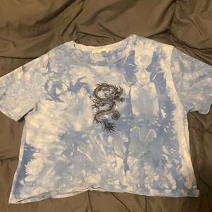 Blue Cropped Dragon Shirt Size L